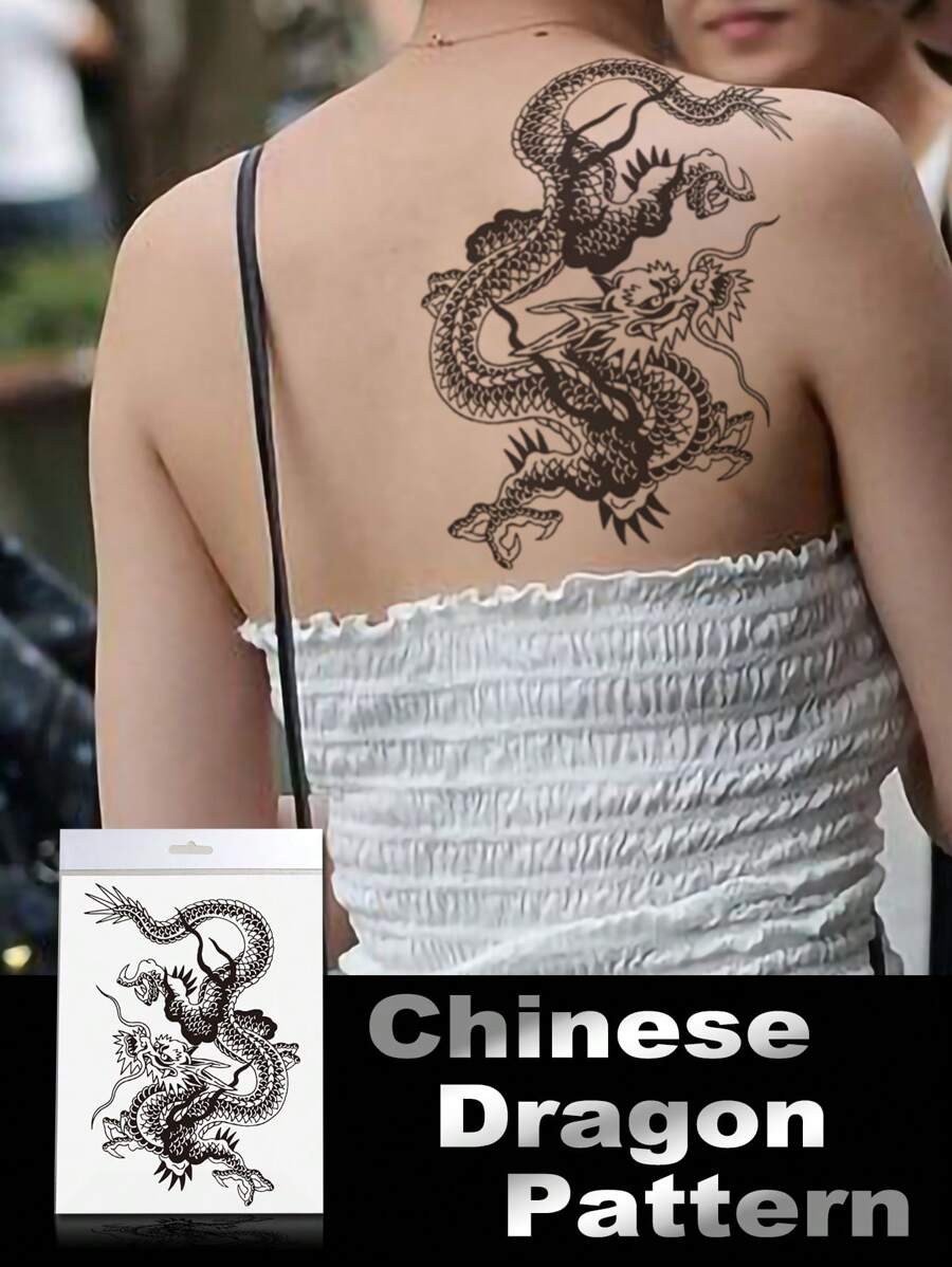 1 hoja pegatina de tatuaje con estampado de dragón chino,tatuajes maquina para tatuar tatuajes falsos - Multicolor - Ver 1
