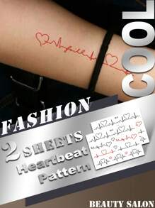 2 hojas Pegatina tatuaje electrocardiograma con estampado - Multicolor - Ver 1