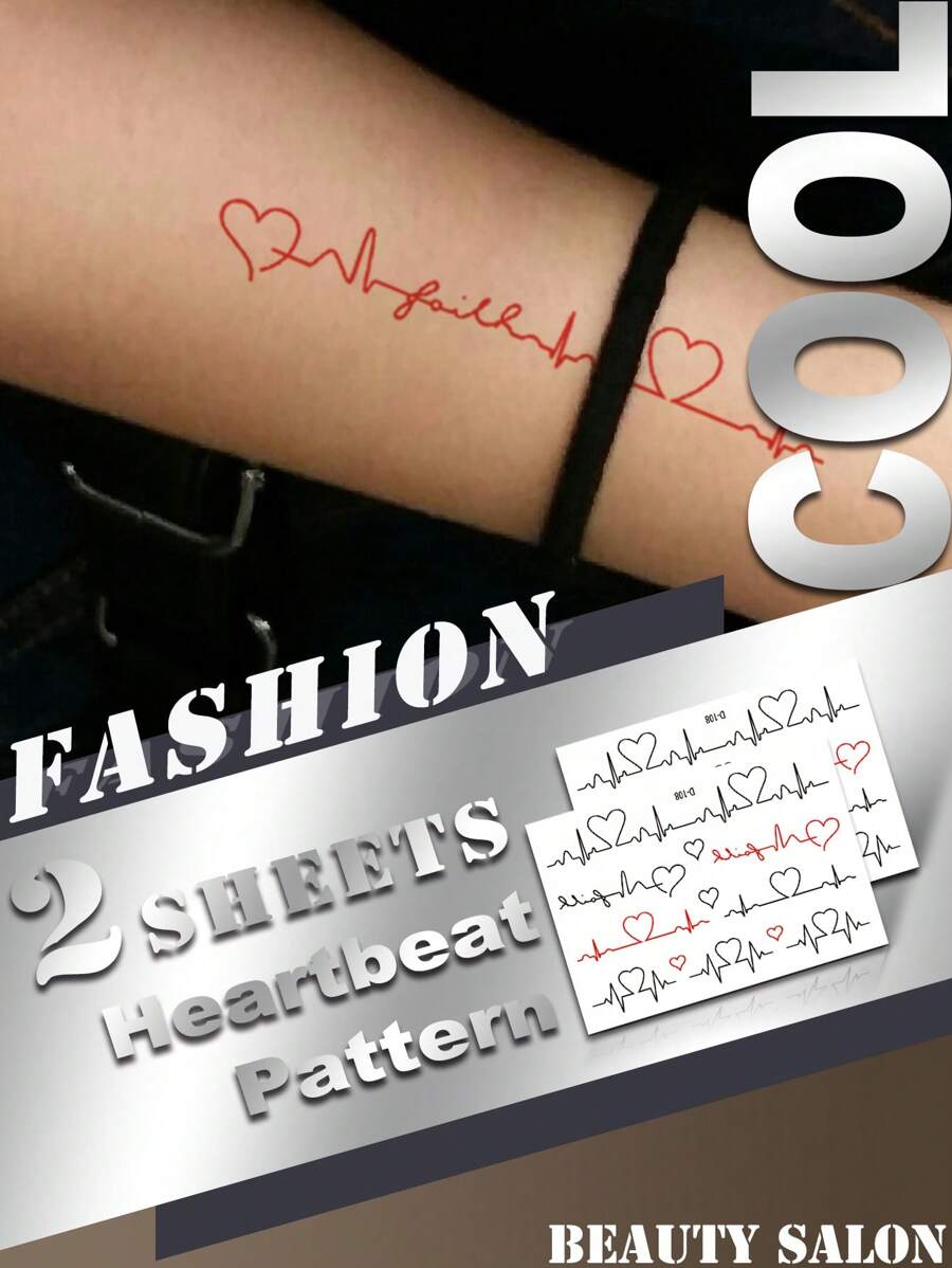2 hojas Pegatina tatuaje electrocardiograma con estampado - Multicolor - Ver 1