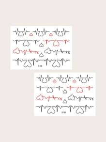 2 hojas Pegatina tatuaje electrocardiograma con estampado - Multicolor - Ver 5