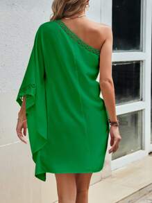 SHEIN LUNE Đầm Tương phản ren Bất đối xứng màu trơn Giải trí - màu xanh lá - Xem 2