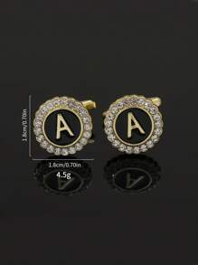 1pair Fashionable Zinc Alloy Rhinestone Decor Letter Detail Cufflinks For Men For Daily Decoration Alloy for Jewelry Gift - Yellow Gold - View 2