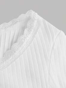 SHEIN 青少年女孩木耳邊前收褶T恤 - 白色 - 查看 5