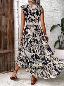 SHEIN LUNE Tropical Print Ruffle Trim High Low Hem Dress - Multicolor - View 2