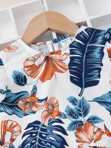 SHEIN Bộ thời trang bé gái Thắt lưng Nút Xù Nhiệt đới Boho - Nhiều màu - Xem 5