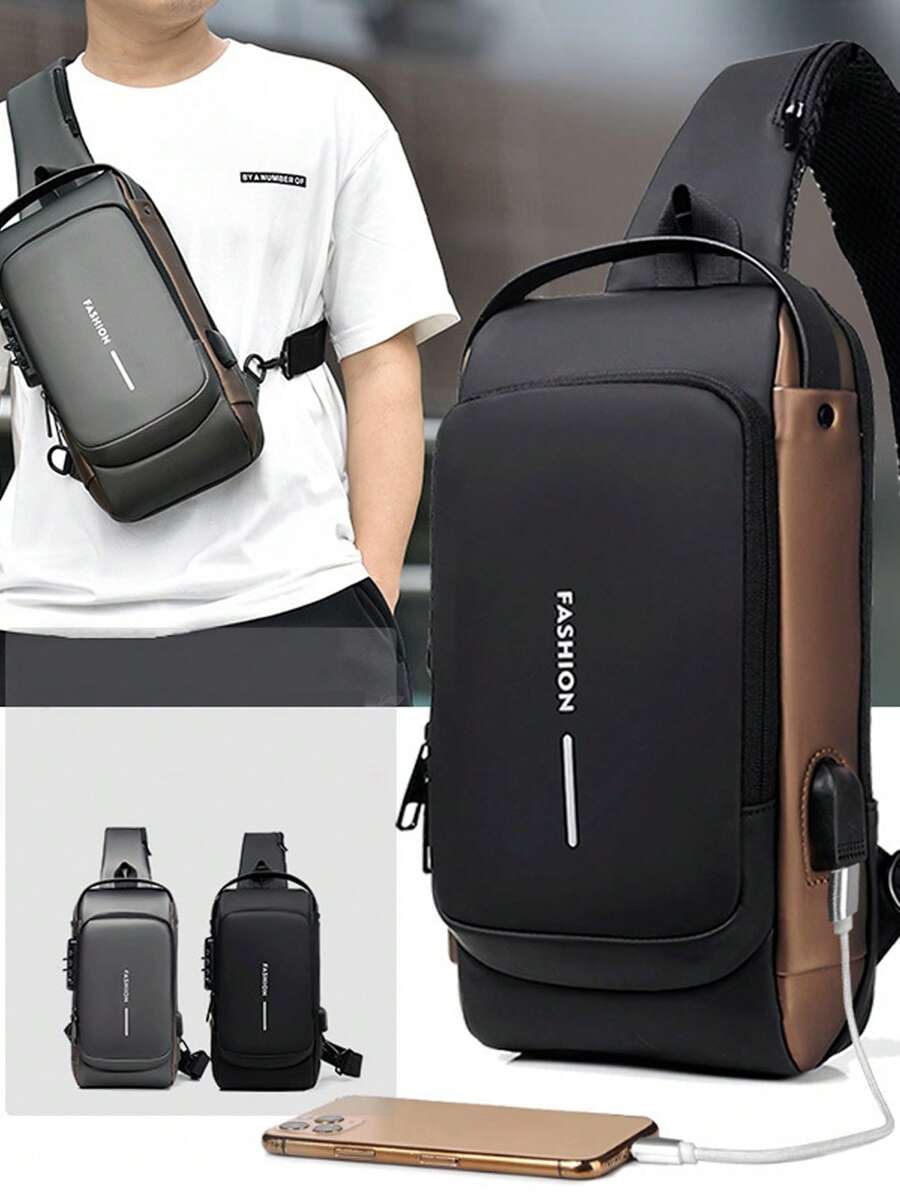Men's Bags Shoulder Messenger Bag Multifunctional Sports Hanging Chest Backpack Chest Bag ,Travel Bag ,Sport Bag ,Business ,School Bag ,Back Ppack - Black - View 1