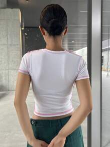 DAZY Áo thun nữ Tương phản ràng buộc Tim Giải trí - trắng - Xem 2
