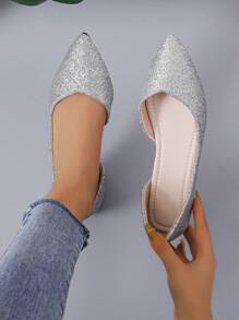 atractivo plata Zapatillas planas para brillante de punta Bailarinas - Plateado - Ver 1