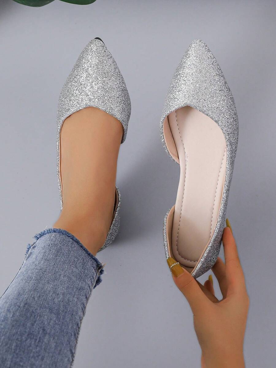 atractivo plata Zapatillas planas para brillante de punta Bailarinas - Plateado - Ver 1