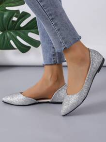atractivo plata Zapatillas planas para brillante de punta Bailarinas - Plateado - Ver 2