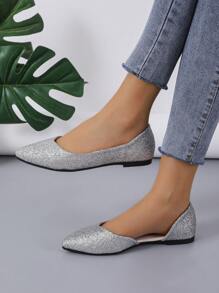 atractivo plata Zapatillas planas para brillante de punta Bailarinas - Plateado - Ver 3