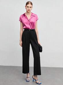 BizChic Camisa de manga murciélago de satén ropa de trabajo - Rosa - Ver 5