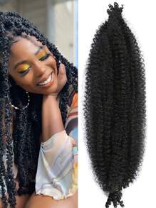 1-3包彈性Afro捲髮，Marley前鬆散彈簧捲髮，捲曲啞黑捲、捲像針織的Crochet髮，女性用分開的編織頭髮 - 黑色 - 查看 1