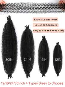 1-3包彈性Afro捲髮，Marley前鬆散彈簧捲髮，捲曲啞黑捲、捲像針織的Crochet髮，女性用分開的編織頭髮 - 黑色 - 查看 2