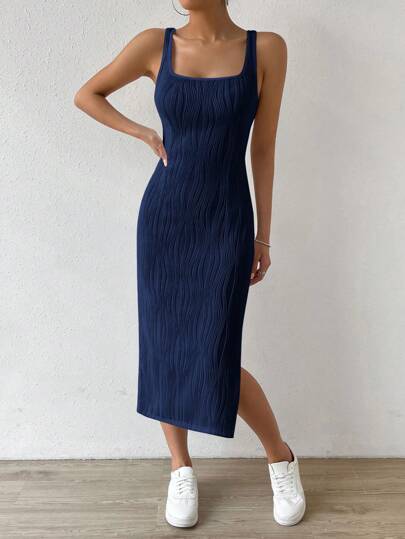 SHEIN EZwear 素色高衩背心洋裝