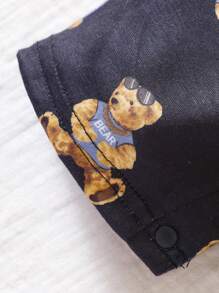 SHEIN 嬰兒小熊印花Polo領連身短褲 - 黑色 - 查看 3