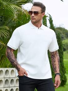Manfinity Homme Men Plus Solid Waffle Knit Polo Shirt - White - View 3