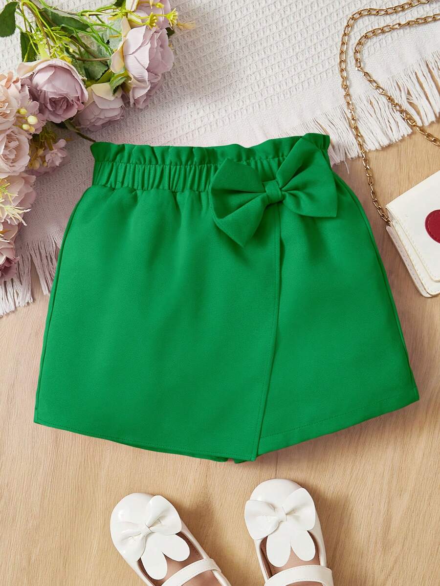 SHEIN 小女童紙袋腰前蝴蝶結裙裤 - 綠色 - 查看 1