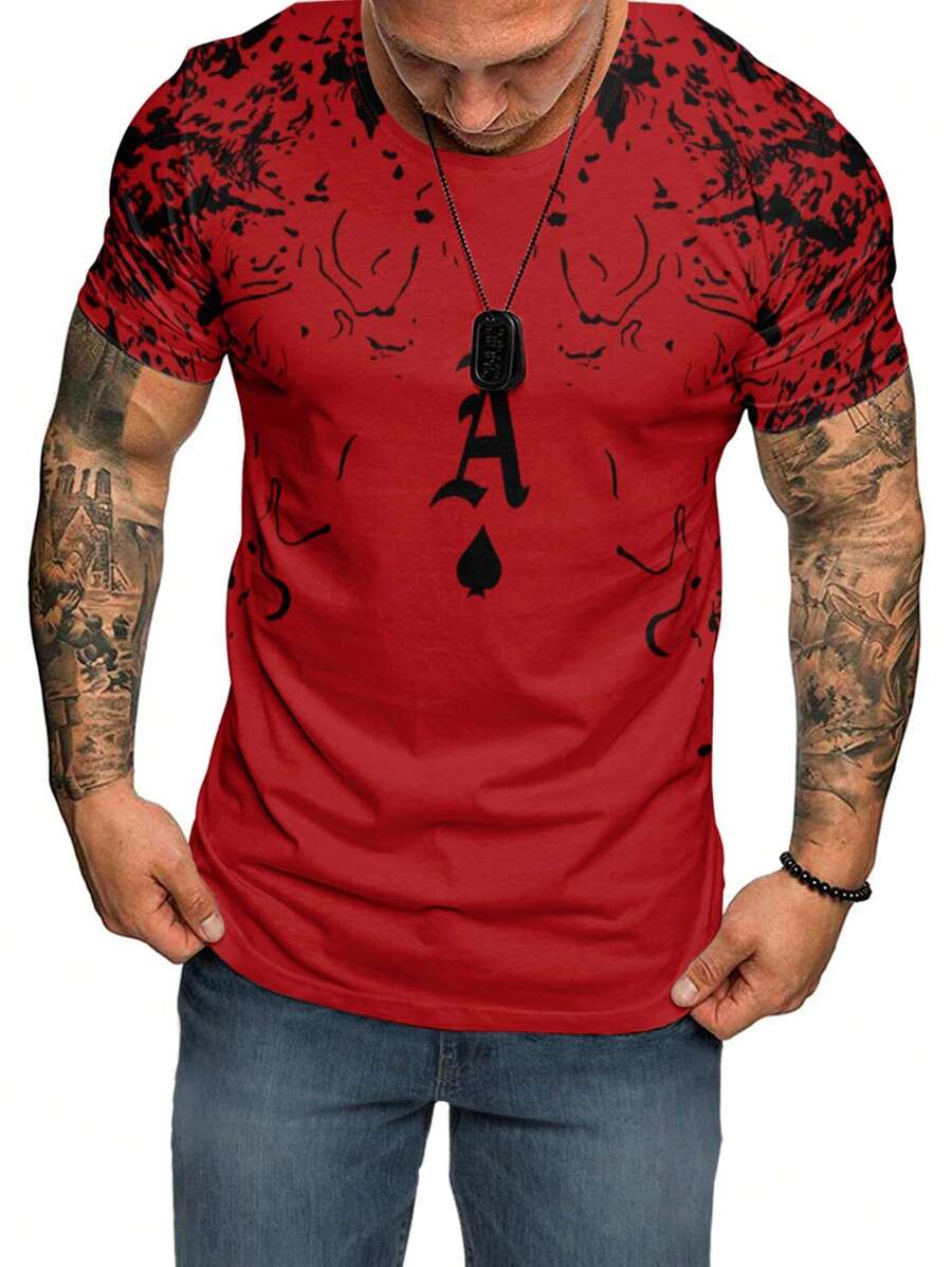 Manfinity LEGND Men Plus Playing Card Print Tee - Red - View 1