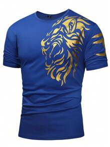 Manfinity LEGND 男士獅子圖案T恤 - 寶藍色 - 查看 1