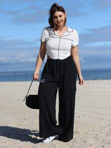 SHEIN EZwear Plus Lettuce Trim Curved Hem Tee - White - View 6