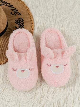 Fall/Winter Cute Ear Bear Design Slip-On House Slippers, Comfortable Indoor Couple Slippers
