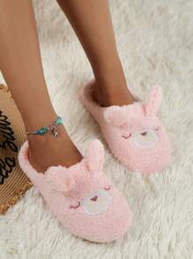 Cute Ear Bear Design Slip-On House Slippers, Comfortable Indoor Couple Slippers