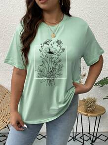INAWLY Plus Floral Print Tee - Mint Green - View 5