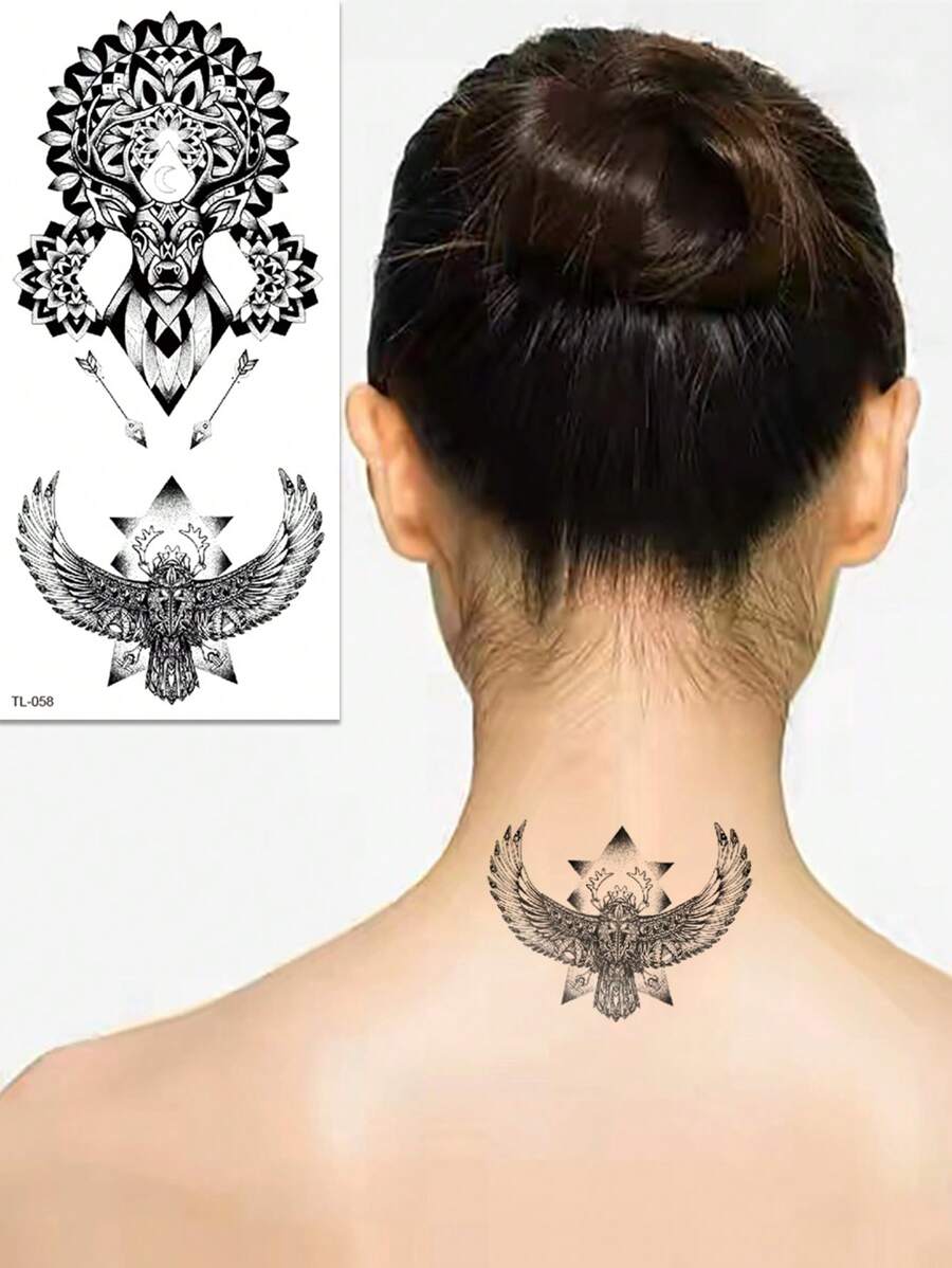 1 hoja Pegatina tatuaje con águila patrón - Negro - Ver 1