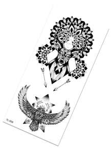 1 hoja Pegatina tatuaje con águila patrón - Negro - Ver 3