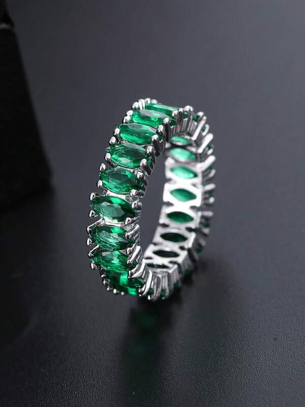 1 Anello con zirconi cubici per uomo, colore oro bianco, accessorio elegante e di lusso da donna per uso quotidiano, feste e gioielli moderni