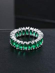 1 件 CZ 指环，男士白金，奢华优雅，女士配饰，日常佩戴，派对，现代珠宝 - 墨綠色 - 查看 5