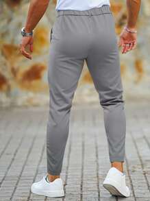 Manfinity Mode Men Suit Pants Nút Túi màu trơn - Xám - Xem 2