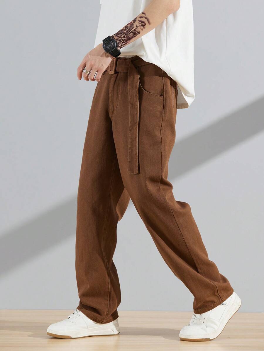 Manfinity Hypemode Men Slant Pocket Straight Leg Jeans - Brown - View 1