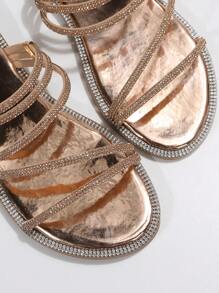 Dép Sandal Quyến Rũ Cho Nữ, Dép Sandal Quai Nhiều Quai Giả Da Lộn Đính Đá Trang Trí Valentine - Rượu sâm banh - Xem 6