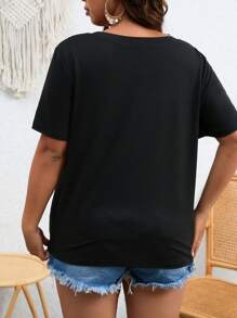 SHEIN EZwear Áo thun Plus size Hoạt hình Giải trí - màu đen - Xem 2