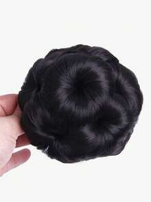 拼接梳子花卉圖案芽短合成纖維髮髻 - 黑色 - 查看 4