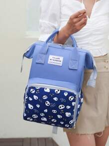 Bebé Mochila bolsa de pañal con patrón de panda con slogan con parche con multi bolsillo - Azul - Ver 4