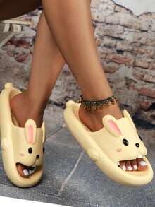 Preppy Slippers For Women, Cartoon Rabbit Design Slides - Yellow - View 4