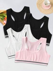 Girls 4pcs Striped Trim Bralet - Multicolor - View 1