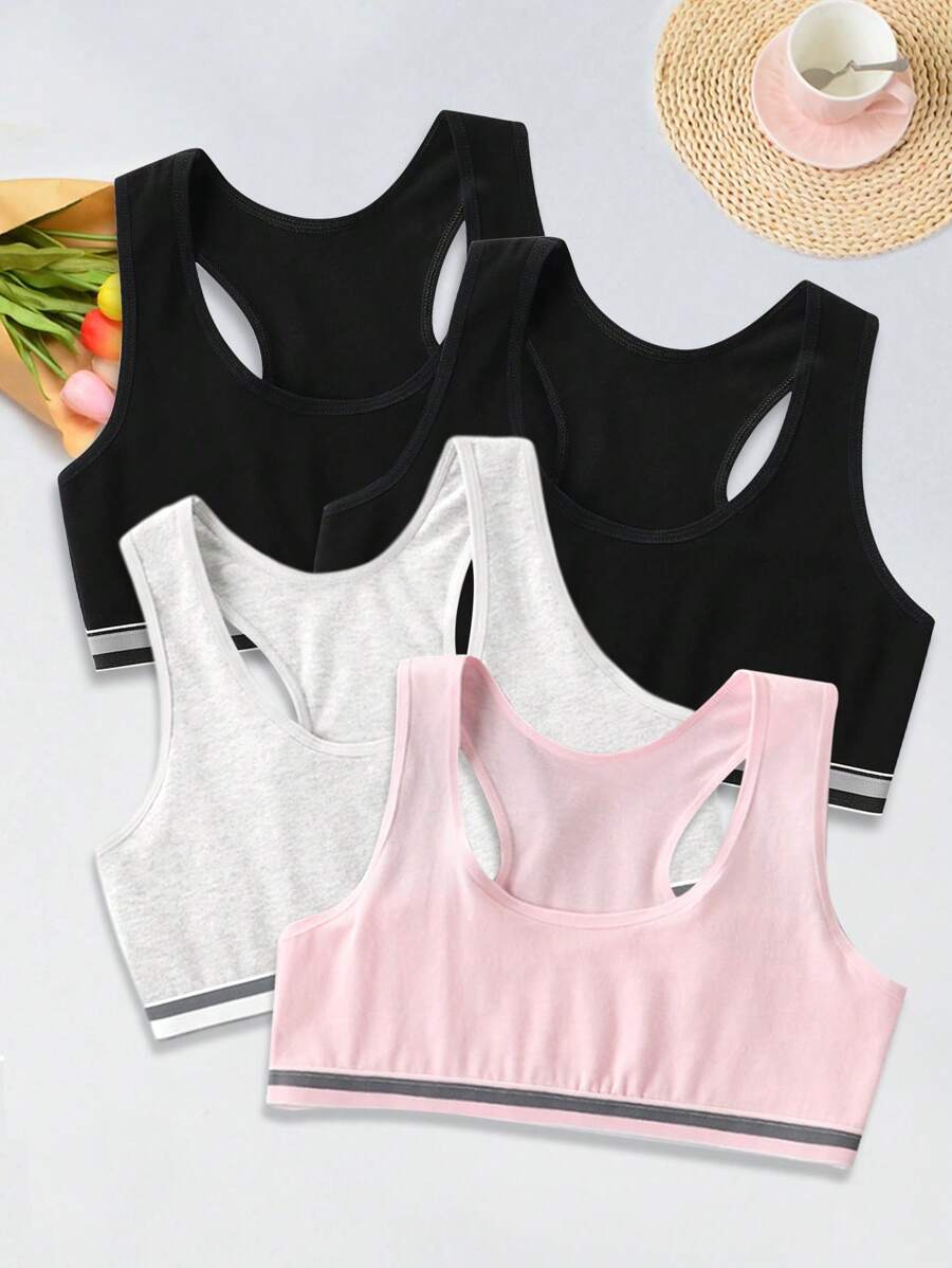 Girls 4pcs Striped Trim Bralet - Multicolor - View 1