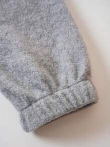 INAWLY 標語刺繡半拉鏈搖粒絨運動衫 - 淺灰色 - 查看 5