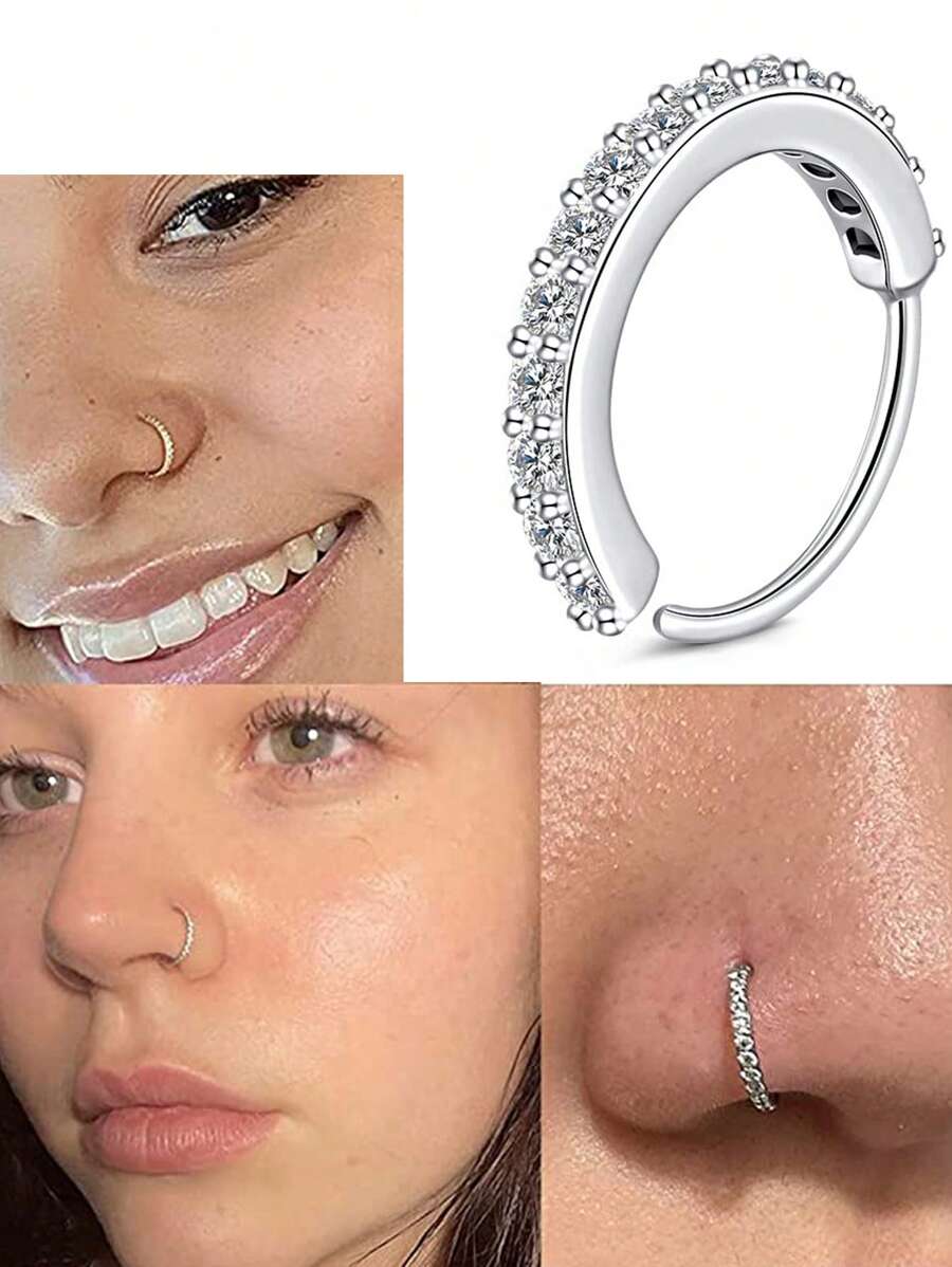 1 cái Funky Cubic Zirconia Trang trí Vòng mũi cho phụ nữ để trang trí cơ thể - Bạc - Xem 1