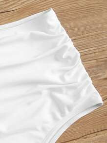 Swim Lushoire Summer Beach Ruched High Waisted Bikini Panty - White - View 4