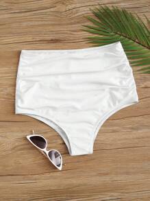 Swim Lushoire Summer Beach Ruched High Waisted Bikini Panty - White - View 5