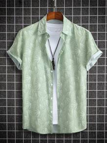 Manfinity Hypemode Men Leaf Print Shirt Without Tee - Mint Green - View 1