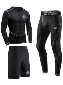 Men 3pcs Letter Graphic Top-stitching Sports Set