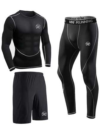 男士3入組字母圖案頂針運動套裝