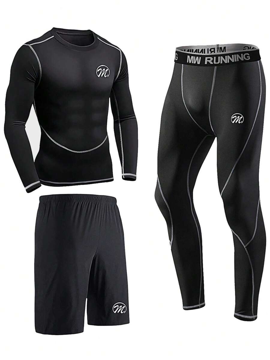 Men 3pcs Letter Graphic Top-stitching Sports Set