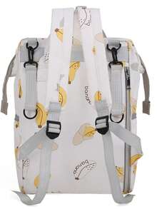 Bebé Mochila bolsa de pañal con estampado de plátano y letra con multi bolsillo - Blanco - Ver 2